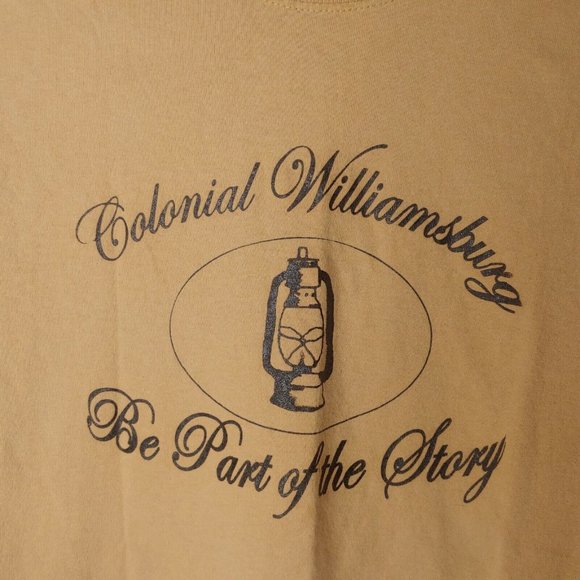 Vintage Colonial Williamsburg Men's Small T Shirt Be Part Of The Story Tan Retro - Picture 3 of 6